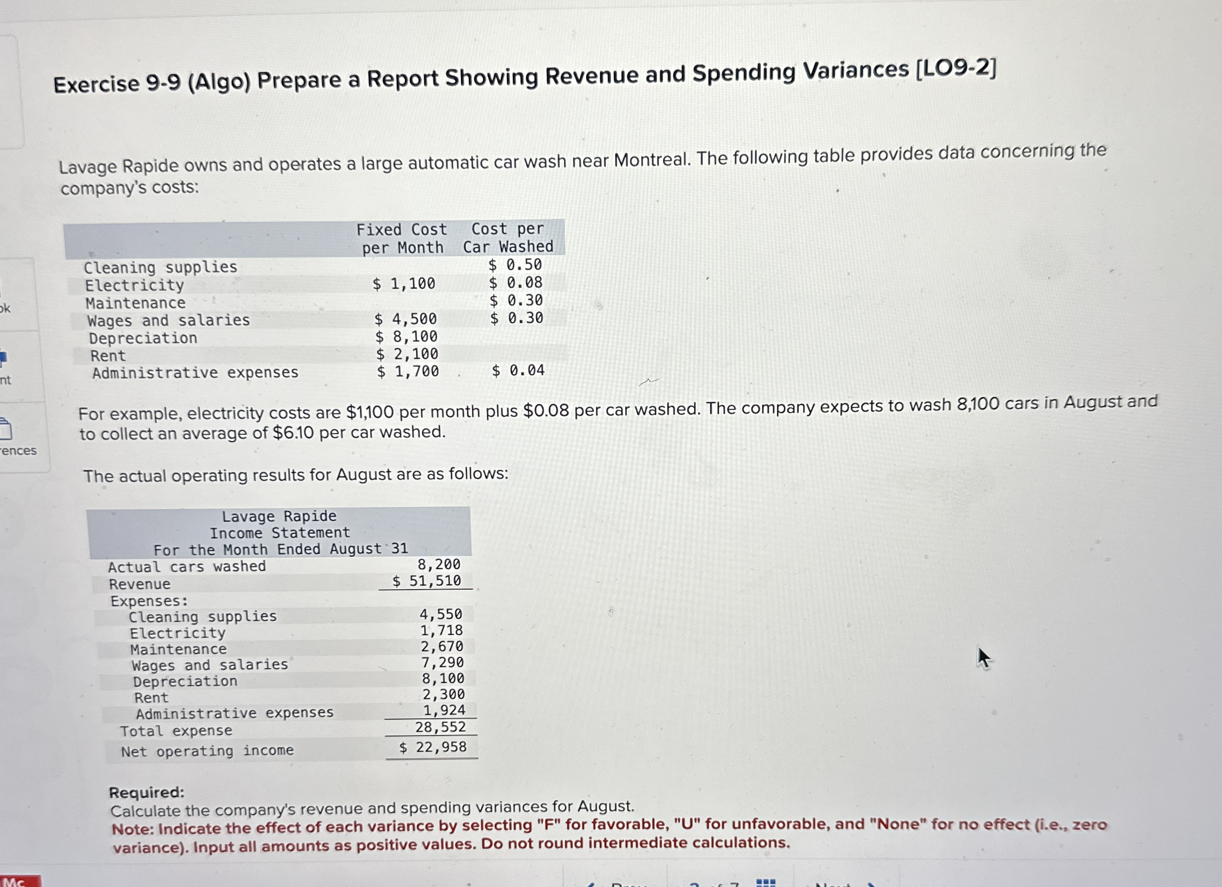Exercise 9 - 9 ( Algo ) Prepare a Report Showing