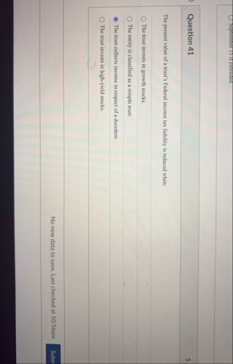 Seprember is if extended. Question 4 1 The