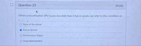 Question 2 3 1 0 pts When a securtization SPV