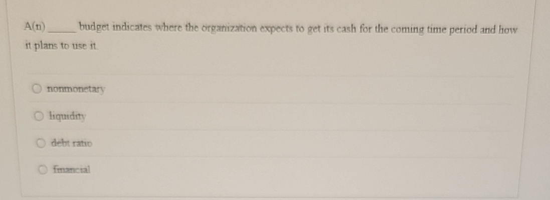 A ( n ) budget indicates where the organization