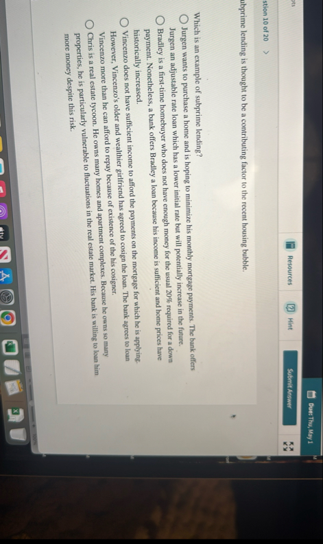Due: Thu, May 1 Resources Hint Submit Answer