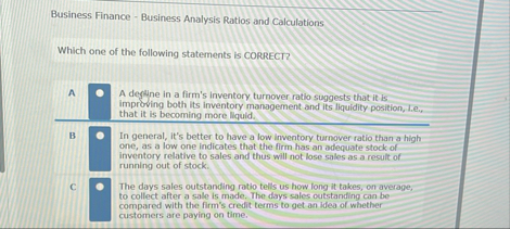 Business Finance - Business Analysis Ratios and