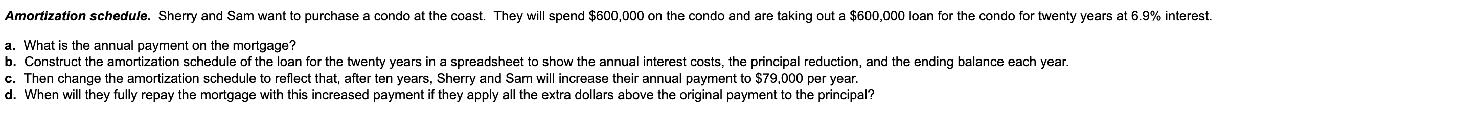 Amortization schedule. Sherry and Sam want to