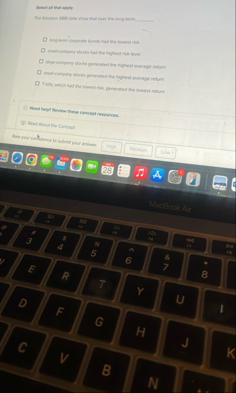 Select all that apply The lbbotson SBBI data show