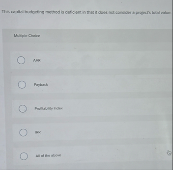 This capital budgeting method is deficient in