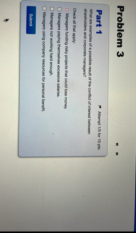 Problem 3 Part 1 Attempt 1 5 for 1 0 pts . What