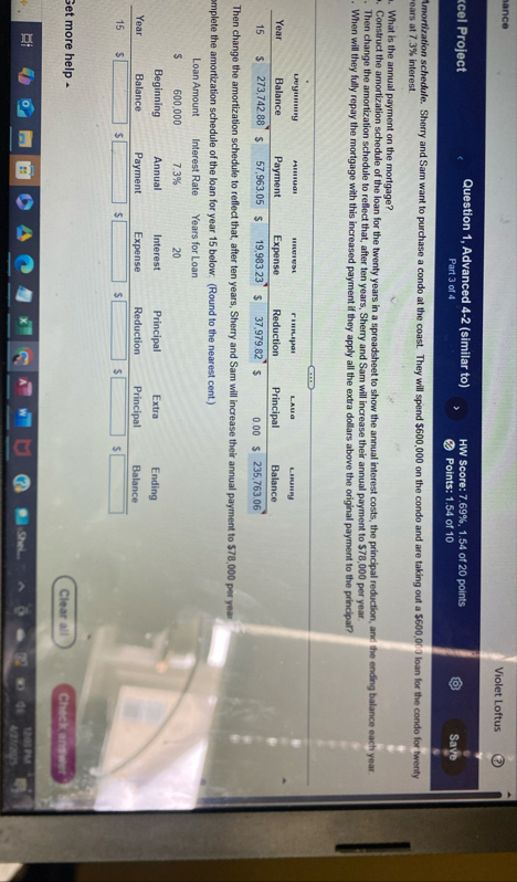 t a n c e Violet Loftus cel Project Question 1 ,