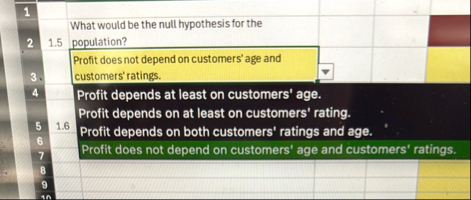 What would be the null hypothesis for the 2 , 1 .