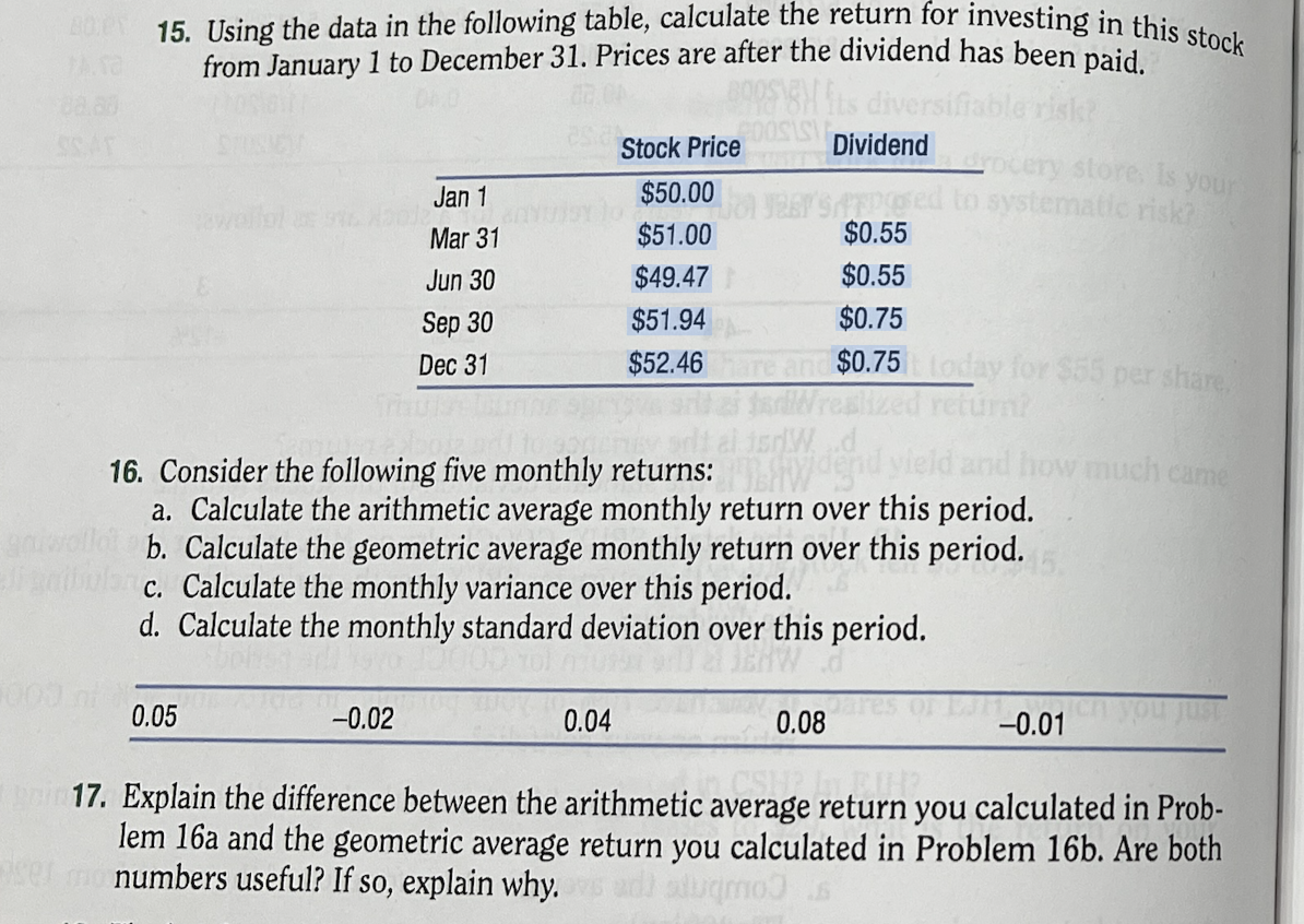 1 5 . Using the data in the following table,