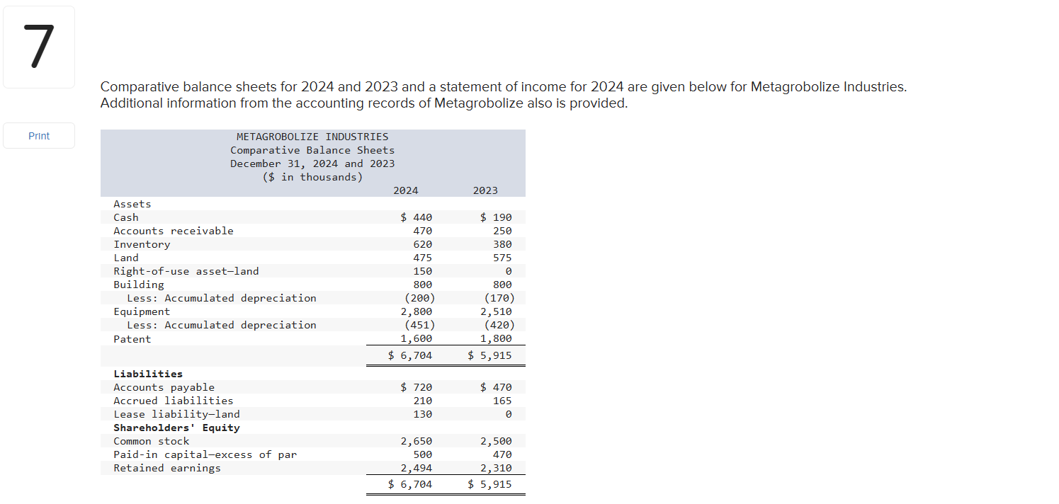 Prepare the statement of cash flows using the
