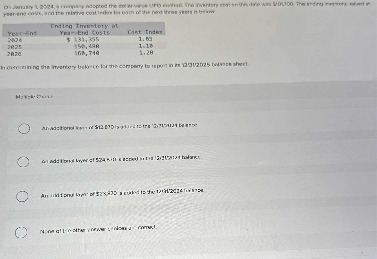 On January 1 , 2 0 2 4 , a company adopted the