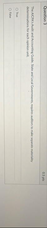Question 3 0 . 5 pts The AICPA's Audit and