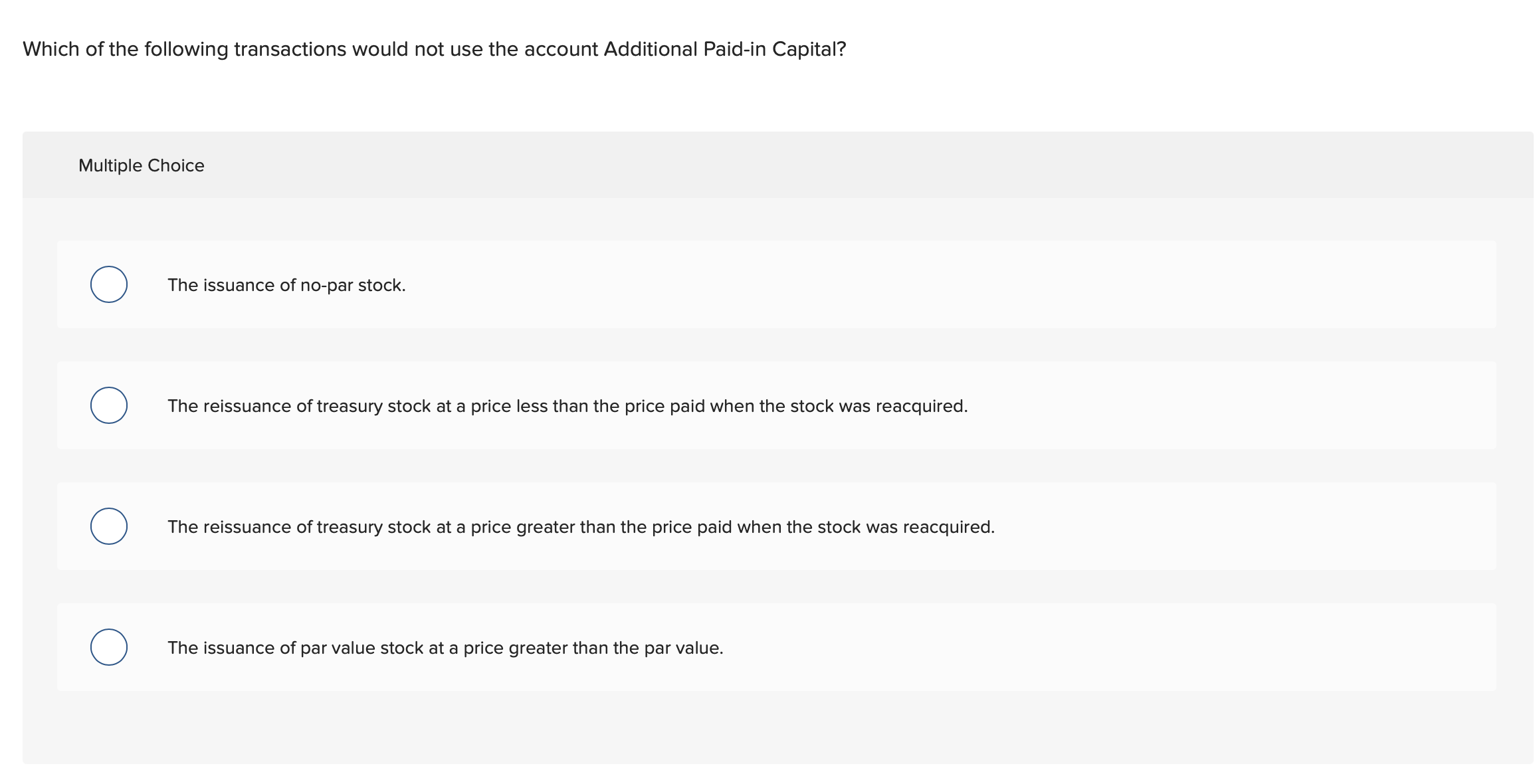 Which of the following transactions would not use