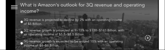 What is Amazon's outlook for 3 Q revenue and