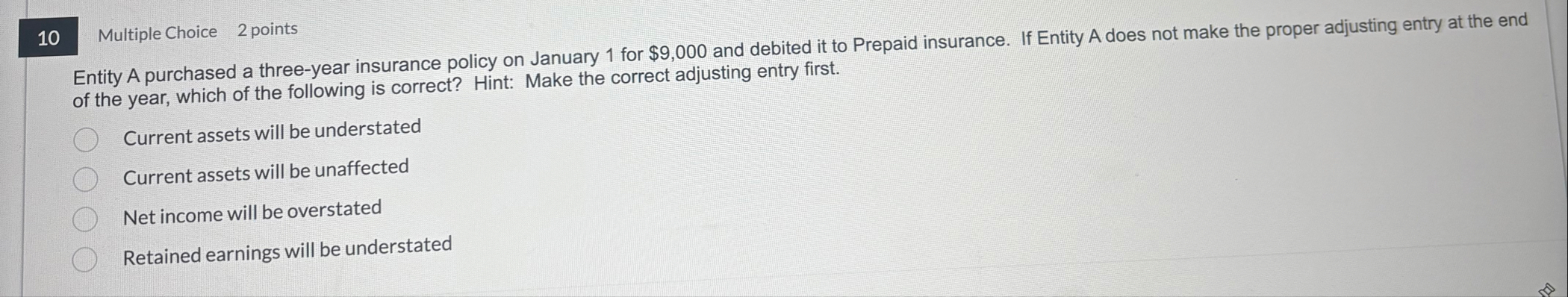 1 0 Multiple Choice 2 points Entity A purchased a