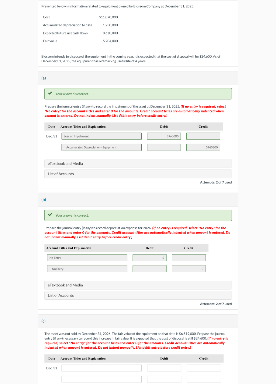 NEED HELP WITH PART C PLEASE! Presented below is