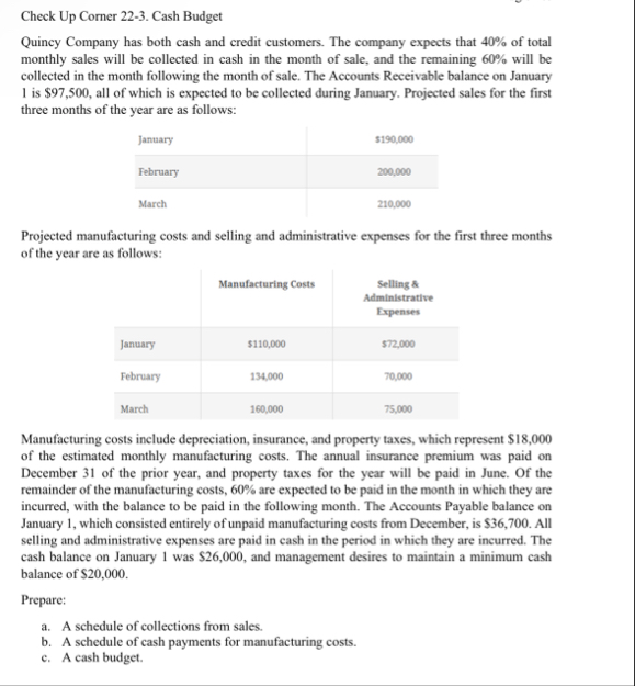Check Up Corner 2 2 - 3 . Cash Budget Quincy