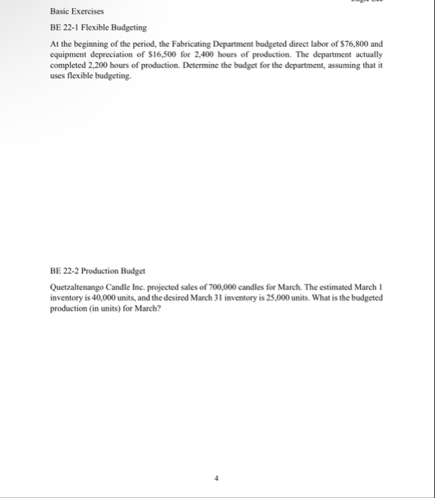 Basic Exercises BE 2 2 - 1 Flexible Budgeting At