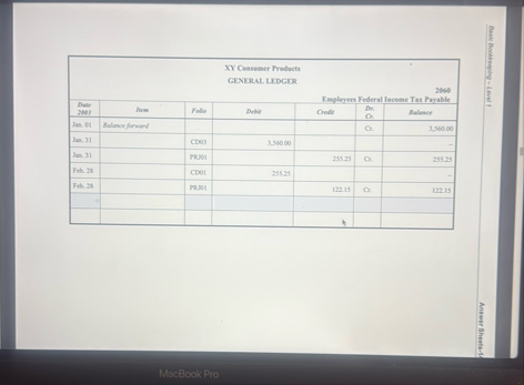\ table [ [ XY Ceasemer Prodacts GENERAL LEDGER ]