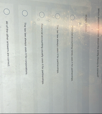 Which statement Jelow about the entity theory is