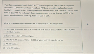 Five shareholders each contribute $ 1 0 , 0 0 0