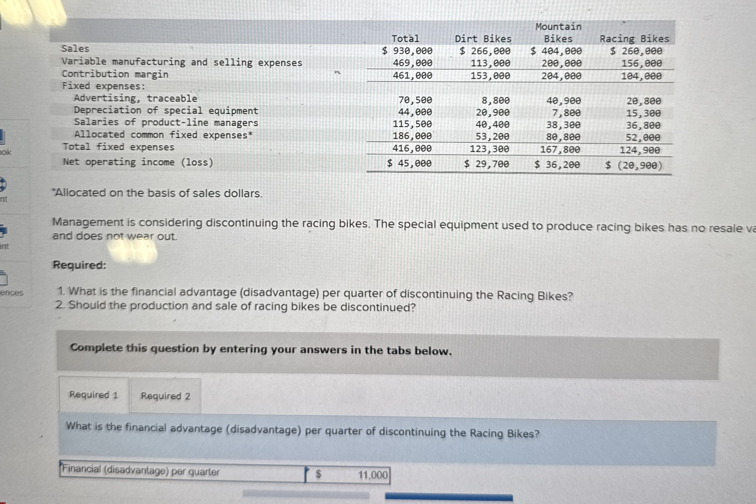 \ table [ [ , Total,Dirt Bikes,Mountain