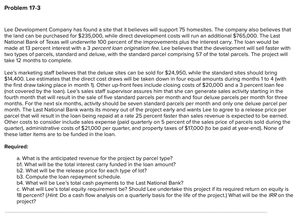 Problem 1 7 - 3 Lee Development Company has found