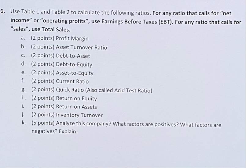 Use Table 1 and Table 2 to calculate the