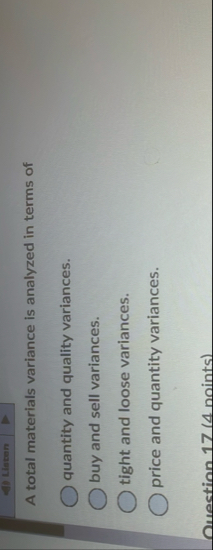 A total materials variance is analyzed in terms