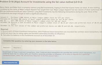 Problem D - 1 A ( Algo ) Account for investments