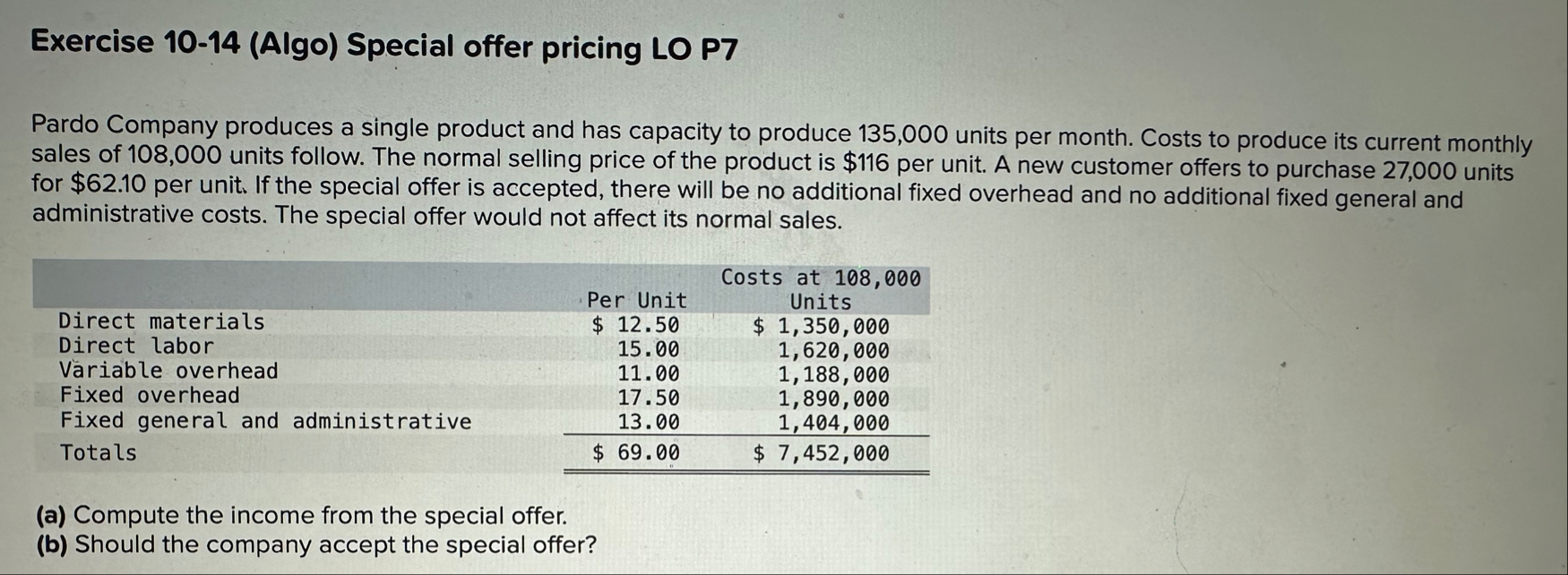 Exercise 1 0 - 1 4 ( Algo ) Special offer pricing