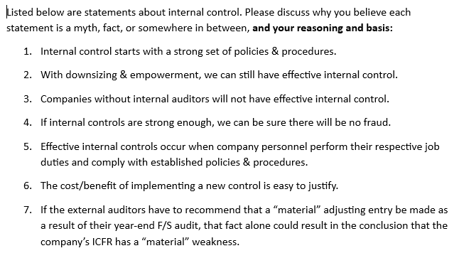 Listed below are statements about internal