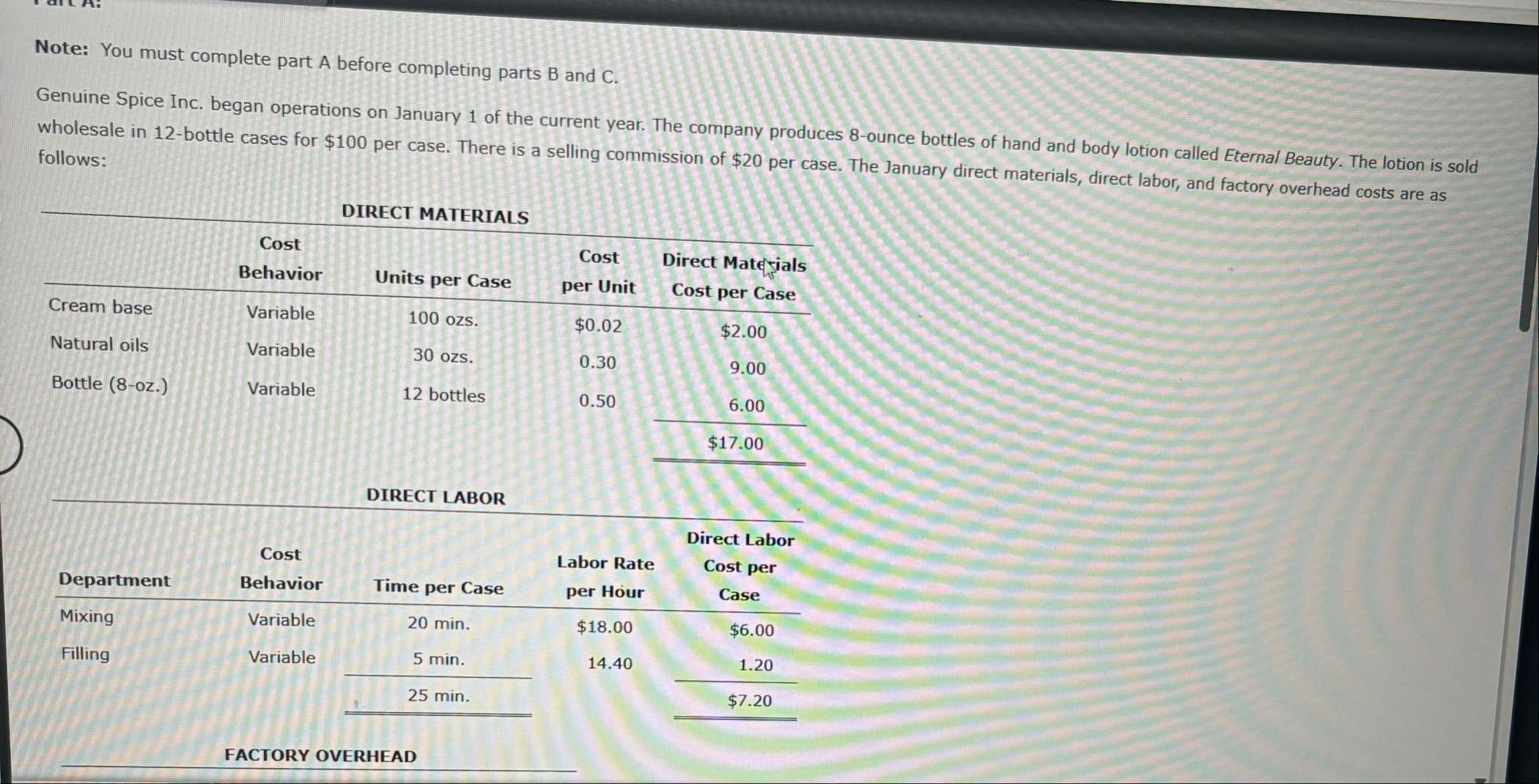 Note: Please determine Total Cost You must