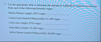 Use the appropriate table to determine the amount