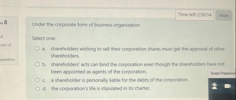 Time left 2 : 5 0 : 1 4 Under the corporate form