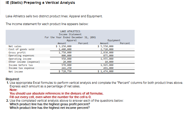IE ( Static ) Preparing a Vertical Analysis Lake