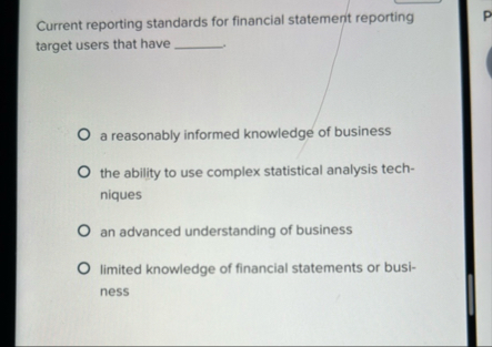 Current reporting standards for financial