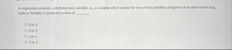In regression analysis, a dichotomous variable,
