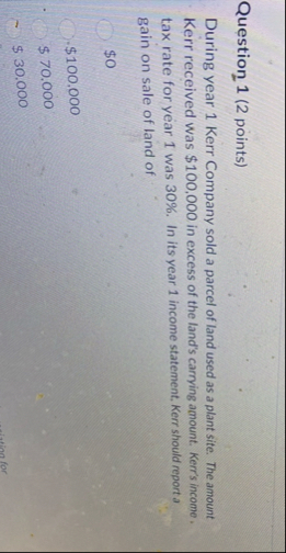 Question 1 ( 2 points ) During year 1 Kerr