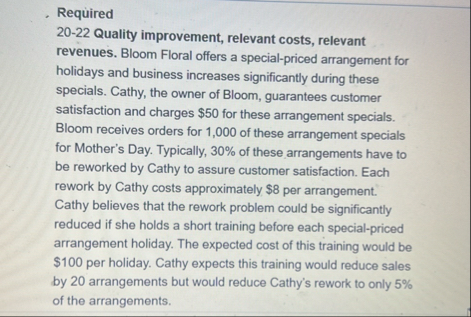 Required 2 0 - 2 2 Quality improvement, relevant