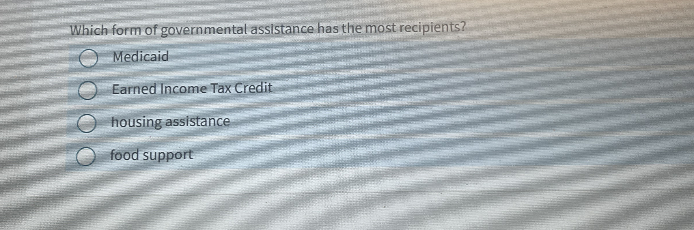 Which form of governmental assistance has the