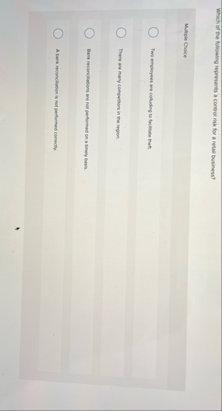 Which of the following represents a control risk