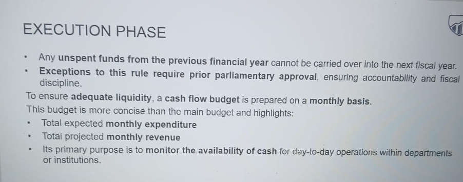 EXECUTION PHASE Any unspent funds from the