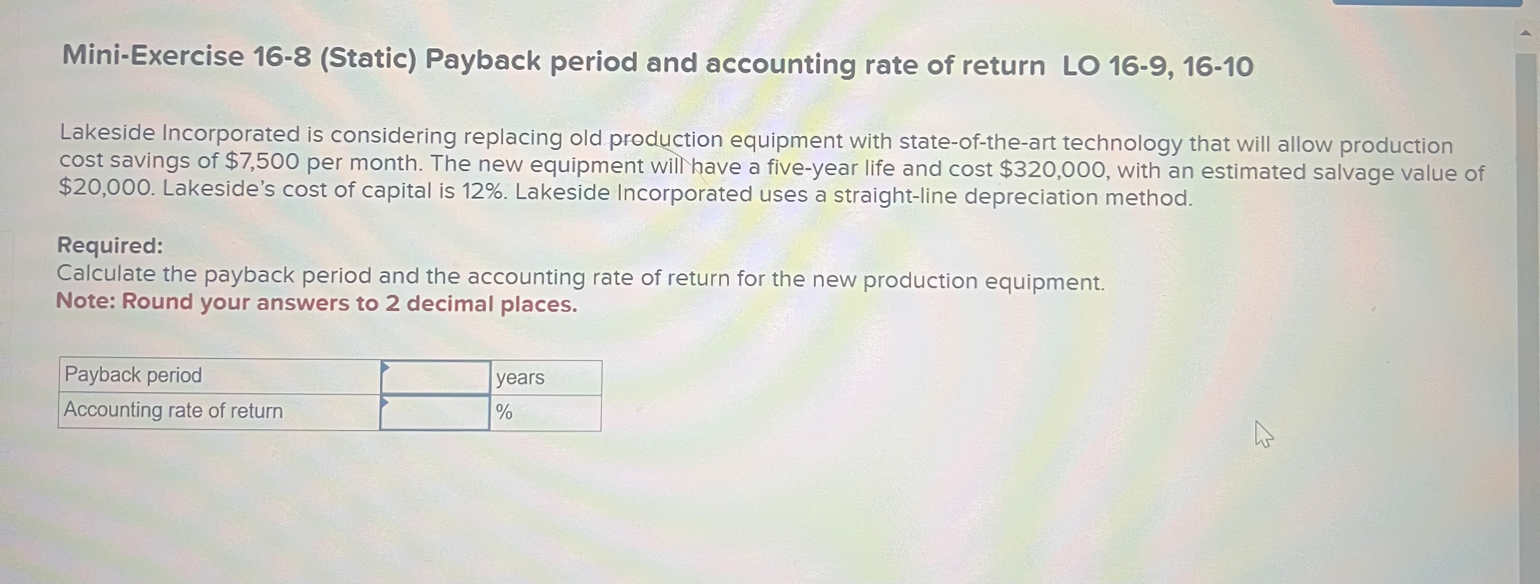 Mini - Exercise 1 6 - 8 ( Static ) Payback period