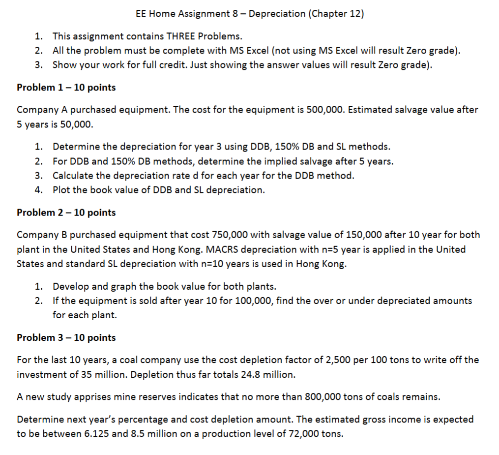 EE Home Assignment 8 - Depreciation ( Chapter 1 2