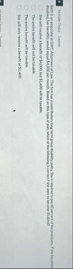 Multiple Choice 2 points Reth is ma associate at