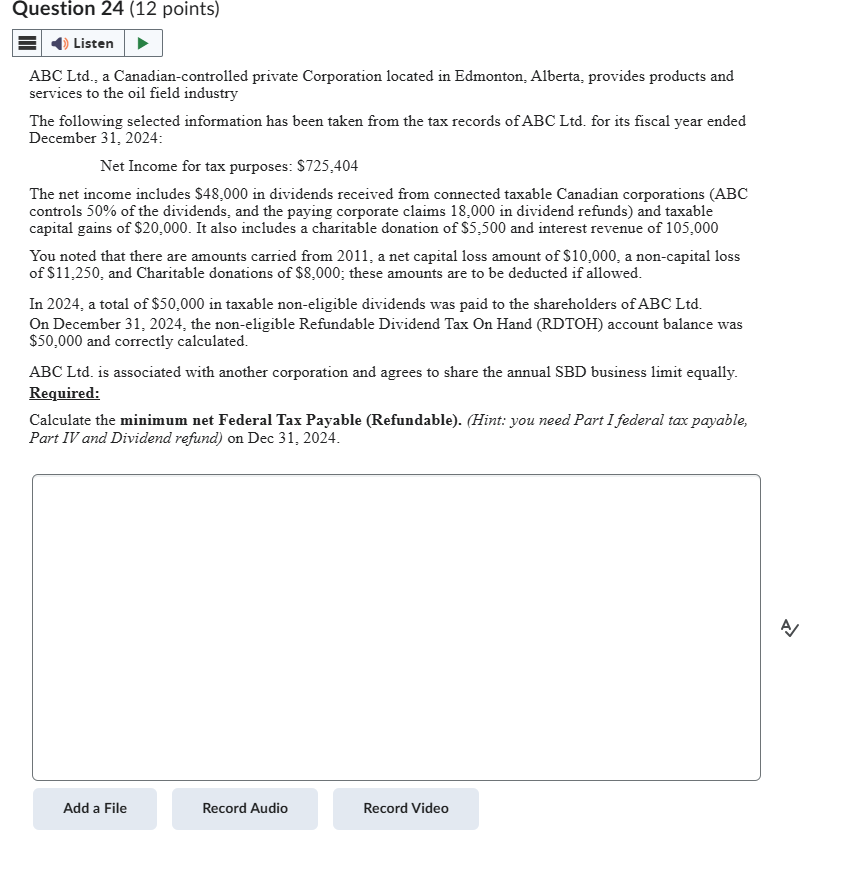 Question 2 4 ( 1 2 points ) E ABC Ltd . , a