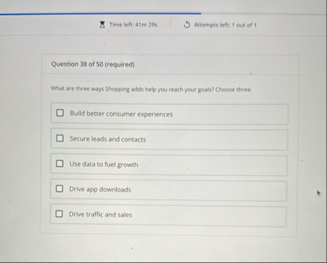 Time left: 4 1 m 2 9 s Attempts left: 1 out of 1
