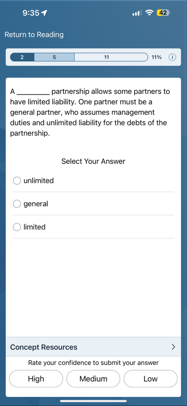 9 : 3 5 4 2 Return to Reading 2 5 1 1 1 1 % A