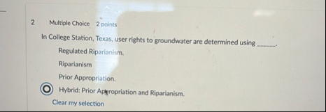 2 Multiple Choice 2 points In College Station,
